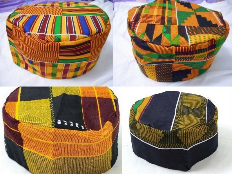 Mens Kente Print Hat Vintage Hippie Boho African Traditional Kufi Cap One Size
