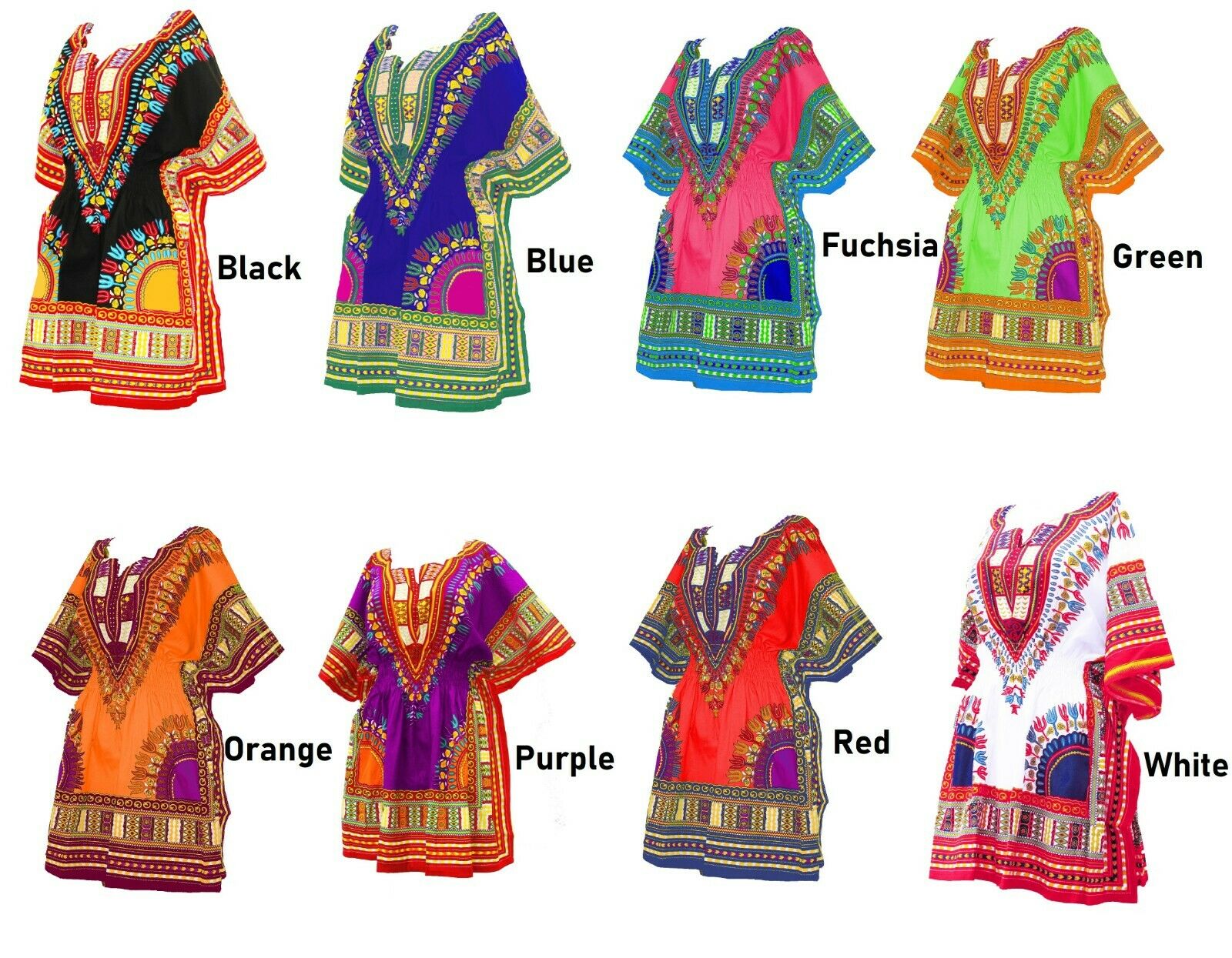 Woman African Dashiki Print Poncho Top Shirt Elastic Waist Short Dress One Size